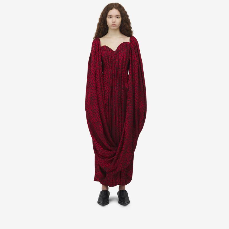 Alexander McQueen Women's Brown Leopard Jacquard Single-sleeve Dress - 10 (Viscose & Silk)